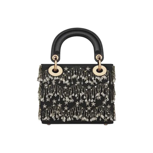 DIOR Lady Dior Телячья кожа Одно плечо Сумка Мини Женская Черная