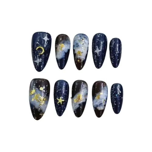 XIBI Премиум Artistic Childlike Graffiti Niche Urban CHIC Style False Nail Almond Blue Cute