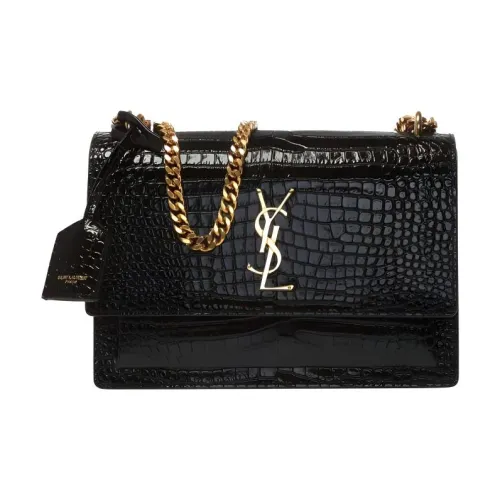 SAINT LAURENT Sunset Bright Leather Chain Crossbody Bag Shoulder Bag Medium Women's Black