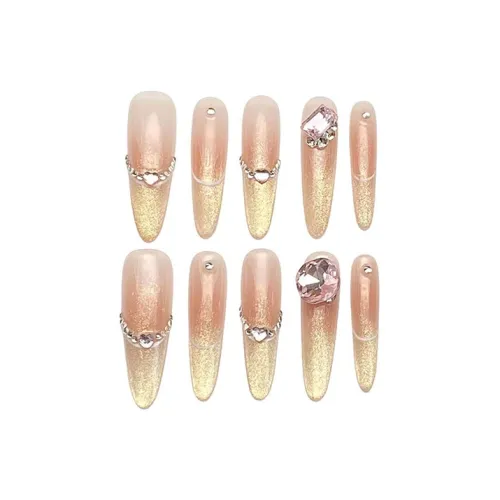 XIBI Сверкающий страз Кошачий глаз False Nail Tapered Длинный Розовый Градиентный