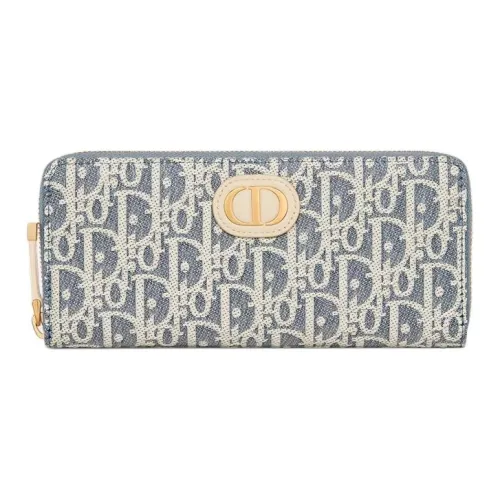 DIOR 30 Montaigne Хлопок Телячья кожа Кошелек Женский Синий