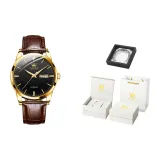 Коричневая кожа, золотистый оттенок, черный циферблат [Лимитированная подарочная коробка]