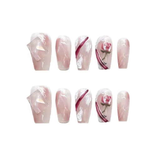 XIBI Mors River Розовый False Nail Квадрат Розовый Smudge Rhinestone Embellished