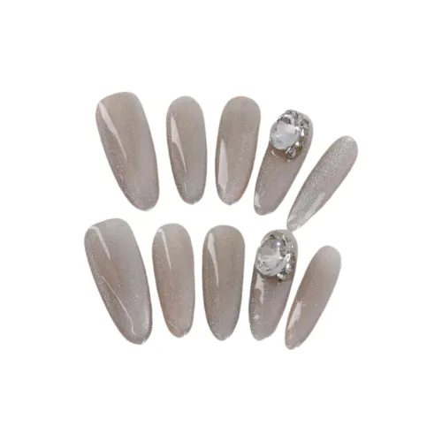 Gentle Welcome Мелкие блестки Кошачий глаз Сверкающий страз Изящный Элегантность False Nail Длинный Белый Смужка