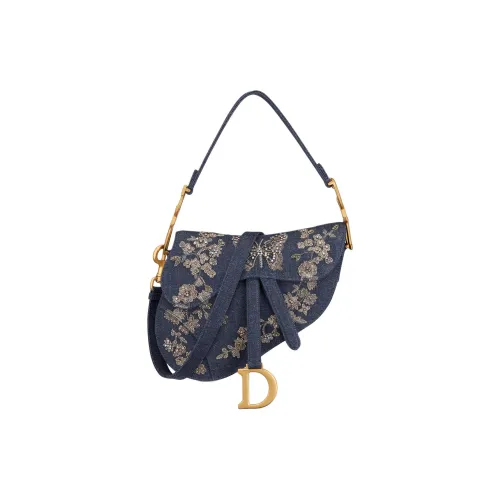 DIOR Saddle Denim Saddle Bag Portable Crossbody Bag Shoulder Bag Regular Women's Dark Blue