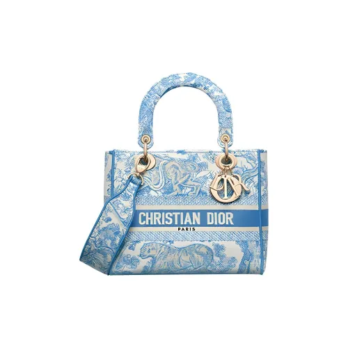 DIOR LADY D Лайт Ткань Сумка Lady Dior Сумка Средний Женские Васильковый синий Белый