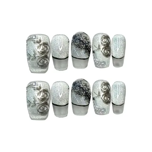 XIBI Handcrafted False Nail Цирконий Ювелирные украшения False Nail Патч Короткий LADDER Кошачий глаз Градиентный Coquette