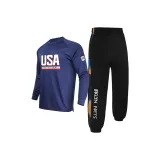 США Длинный рукав Темно-синий + Брюки в клетку без застежки