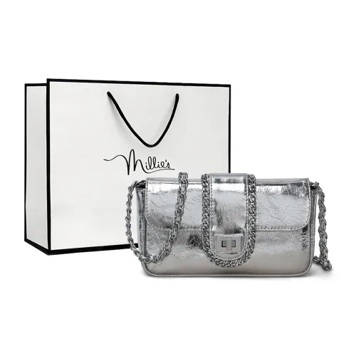 MILLIE'S Сумка через плечо из коровьей кожи маленькая квадратная сумка стандартная женская серебряная