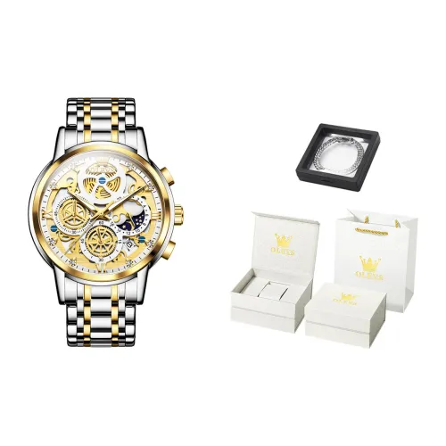 OLEVS Кварцевый механизм ремешок из нержавеющей стали мужские часы белый циферблат