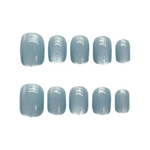 XIBI Дофаминовая одежда Handcrafted False Nail Средний LADDER Ледяная прозрачность Синий Однотонный Кошачий глаз