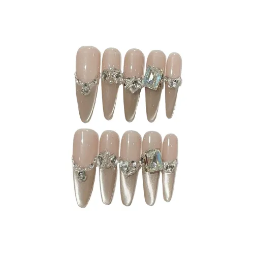 XIBI Ручной Искрящийся Атмосфера Боковая сторона Свет Кошачий глаз Премиум False Nail Миндально-розовый Белый Телесный Милый