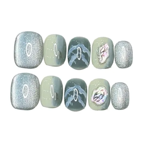 XIBI False Nail Кошачий глаз Стиль Ручной работы Патч с искрящимся эффектом Короткий Квадратный Градиентный Jump Цвет Стиль Instagram