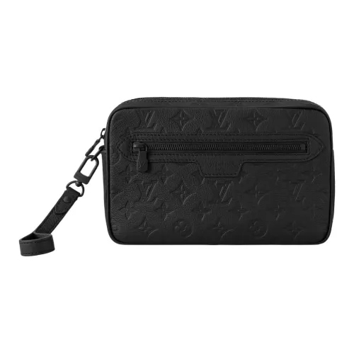 LOUIS VUITTON Тисненая Телячья Кожа Клатч Стандартный Мужской Черный