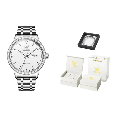 OLEVS Механический механизм ремешок из нержавеющей стали мужские часы белый циферблат