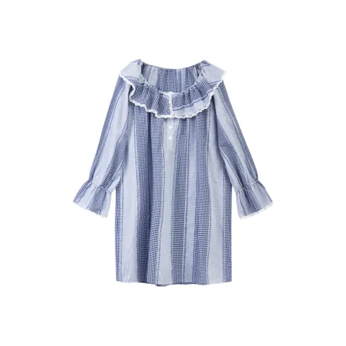 Lace chili Сине-белая клетка Женские Ночные сорочки