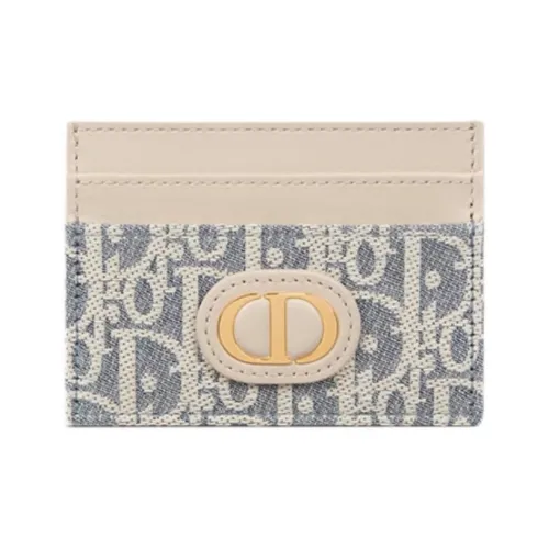 DIOR 30 Montaigne Хлопок с Телячья кожа Держатель для карт Женские Синий