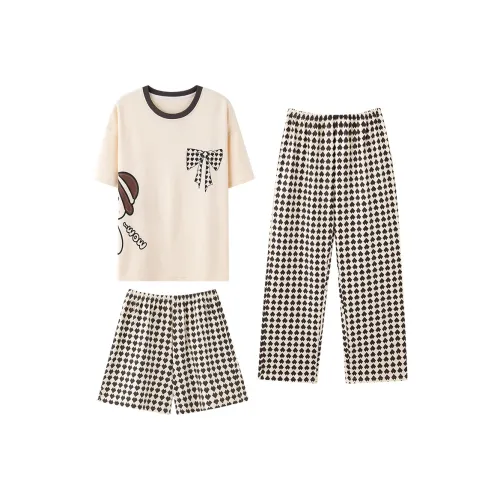MIIOW Бежево-желтый Шахматная Женская Пижамная Комплектация