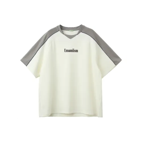 Umamiism Спортивная хлопковая рубашка с коротким рукавом V-образного выреза унисекс цвет экрю