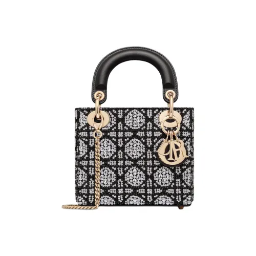 DIOR Lady Dior Хлопок Одно плечо Сумка Мини Женская Черная
