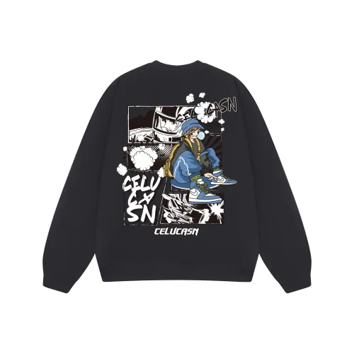 CELUCASN Длинный рукав Свитшот с круглым вырезом Унисекс