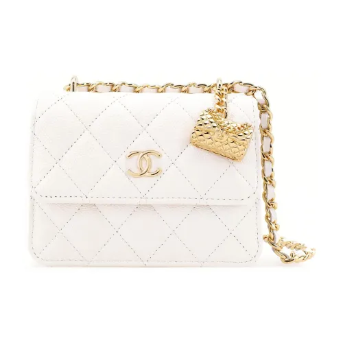 CHANEL WOC С рельефом Тисненый Телячья кожа Сумка с клапаном Клатч Портативный Сумки через плечо Сумка через плечо Маленький Женская Белая