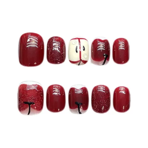 XIBI HAND DRAWN Little Apple False Nail Cropped Round Short Red Jump Color