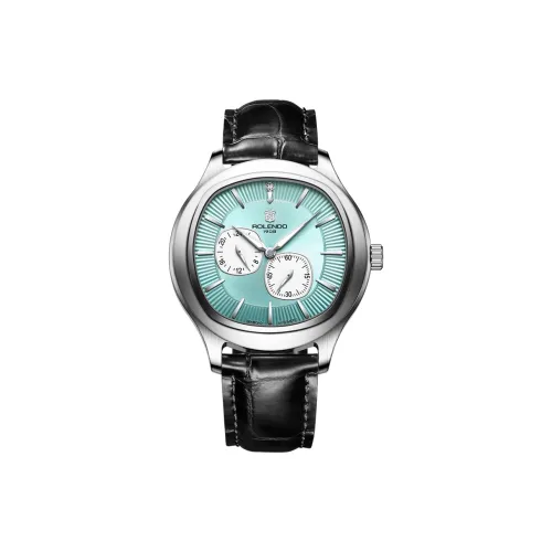 ROLENDO R Механическое механическое часы Коровья кожа ремешок Мужские часы Синий циферблат