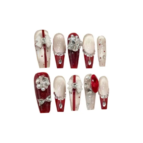 XIBI Бант Французский Осветляющий Премиум Искрящийся Кошачий глаз Съемный False Nail Пирамидальный Красный Jump Цвет Сияние