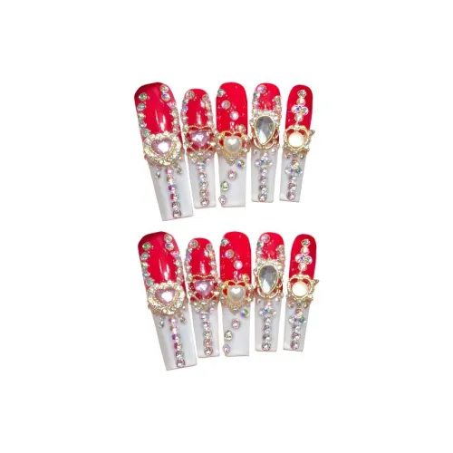 XIBI Handcrafted False Nail Патч Готовый товар с Ultra Длинный и Перегибанный Красный Западный Вода Pipe ЛАДДЕР Дизайн