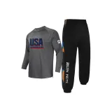 США Длинный рукав Топ [Серый] + Штаны с сетчатым материалом - Без пуговиц