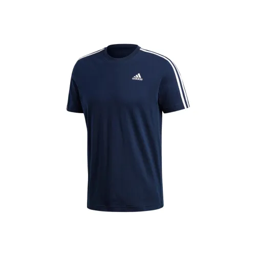 Adidas Essentials Classics 3 Полосы Tee T Рубашка Мужская Морской Синий