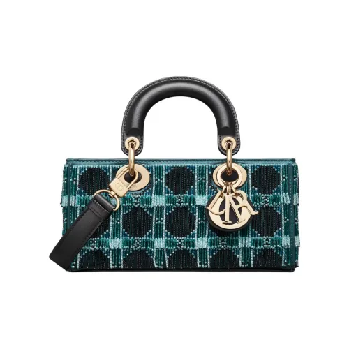 DIOR LADY D Joy Silk Calfskin Glass Crossbody Bag Handbag Small Women's Black Green