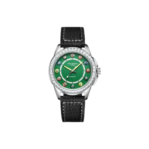 ROLENDO R Pool Table Master Collection Автоматический механический механизм Коровья кожа Ремень Часы Мужские часы Зеленый циферблат