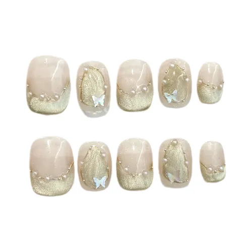 Gentle Welcome The Wizard Of Oz False Nail Short Round Nude Pink Smudge Cat Eye