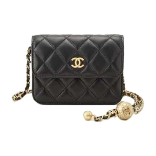 CHANEL Little Golden Ball Lambskin Flap Bag Clutch Shoulder Bag Women's Black