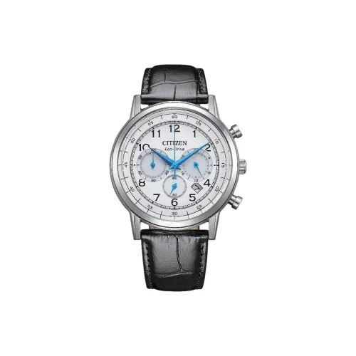 CITIZEN Eco Drive Series Кварцевый механизм Кожаный ремешок Часы 42 мм Мужские часы Белый циферблат