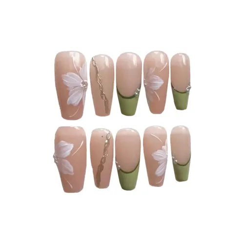 AIDINGQI Мята Ледяной Цветочный Дизайн Ручной Nail Art False Nail Средний LADDER Зеленый Телесный Французский 22мм