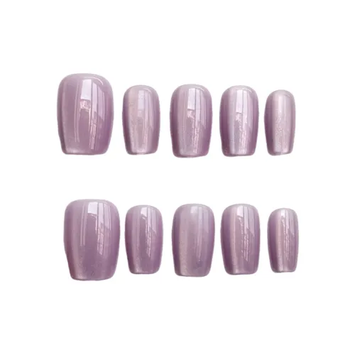 Gentle Welcome Китайский стиль Чернила Дизайн False Nail Короткий LADDER Фиолетовый Smudge Кошачий глаз