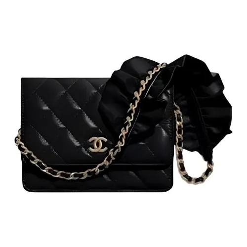 CHANEL WOC Lambskin One Shoulder Satchel Shoulder Bag Card Holder Wallet Mini Women's Black