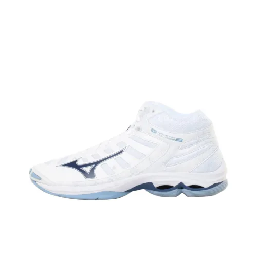 Mizuno Wave Voltage 2 Амортизаторы Shock Absorbers противоскользящие MID топ кроссовки для тренировок мужской белый и синий