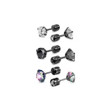 Серьги-гвоздики "Сумерки Радужный Bridge", трехкомпонентный комплект (Белый циркон + Черный циркон + Цветной циркон)