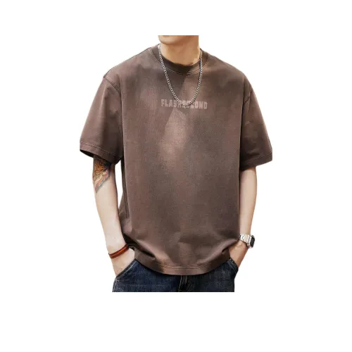 GELANLU Лето T-рубашка Свободный крой Унисекс Кофейный Черный