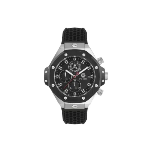 PHILIPP PLEIN Наручные часы Кварцевый механизм Силиконовый ремешок 46 мм Черный циферблат Мужские часы