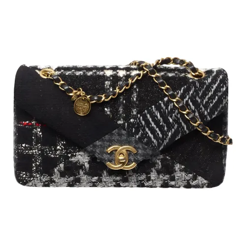 CHANEL Twill Soft Felt Patchwork Цепляемая Сумка через плечо Сумка на плечо Женская Черная Серый Белый