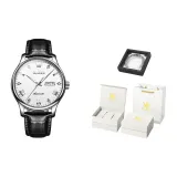 Мужские черные кожаные часы с белым циферблатом [Коробка Limited Edition]