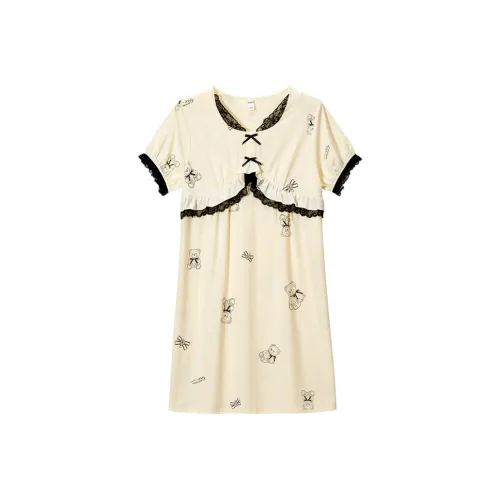 DAERLI Кружевная отделка Пасторальный стиль Платье Тонкое Женское Абрикосовое