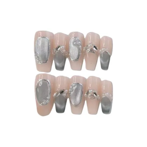 Gentle Welcome Звезды Dream Сверкающий страз Pearl False Nail Средний LADDER Телесный Silver White Smudge Кошачий глаз
