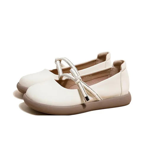 Ouumeis Туфли Mary Jane с плоской подошвой 3 см женские цвет экрю