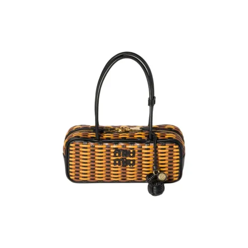 MIU MIU Beau Телячья кожа Сумка на плечо Женская Черный Коньячный бренди Охра